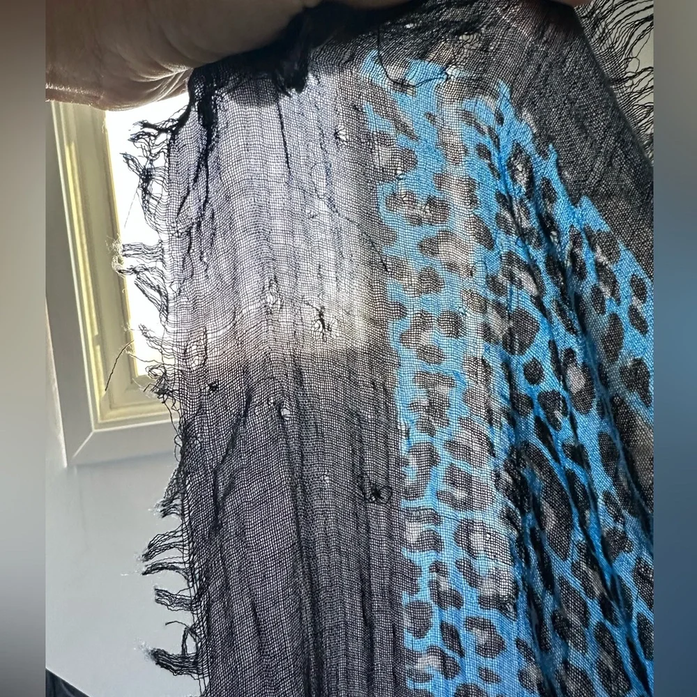 Zadig & Voltaire Delta Je M'en Fous Leopard Print Black & Blue Scarf Wrap XL